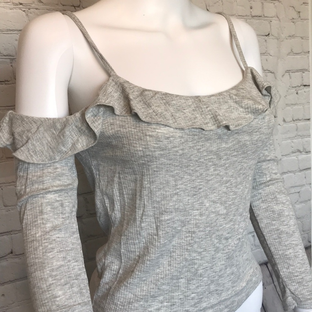 Grey Ruffled Off The Shoulder Top - Picture 2 of 3